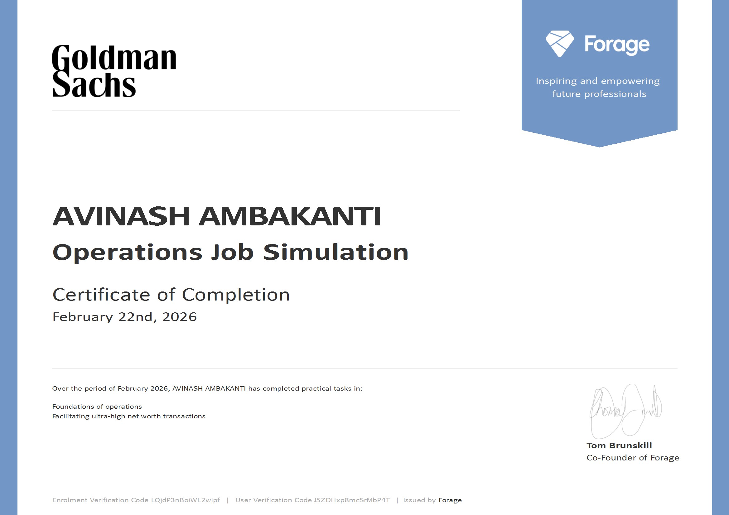 Goldman Sachs Simulation Certificate